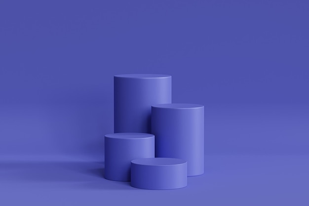 Photo violet podiums or pedestals for products or advertising on very peri colored background, 3d render