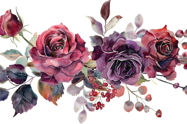 写真 紫とブルゴーニュの花色の水彩の結婚式の招待状