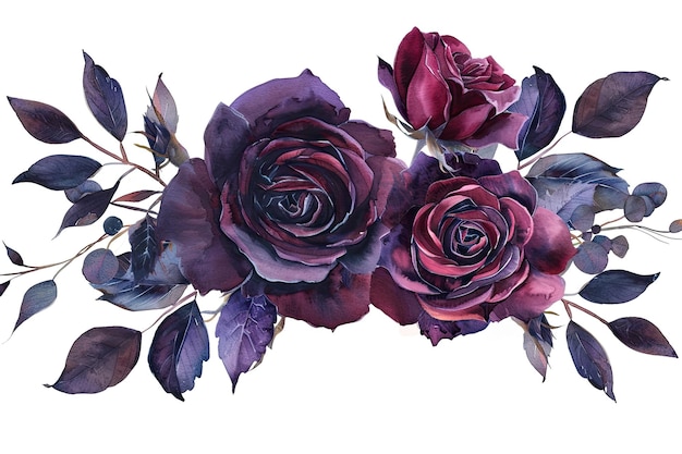 紫とブルゴーニュの花色の水彩の結婚式の招待状