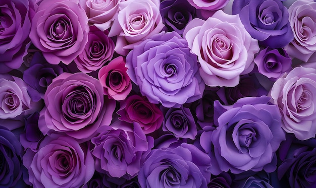 Photo violet to purple roses in full bloom