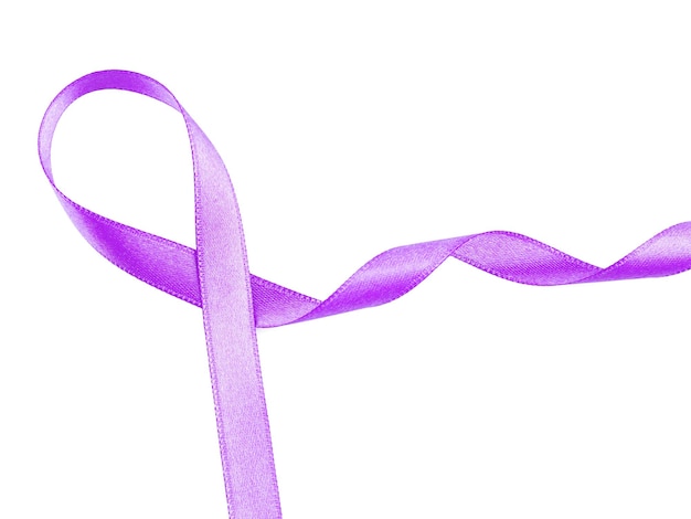 Violet ribbon on white background Family violence Alzheimer disease and pancreas cancer concept