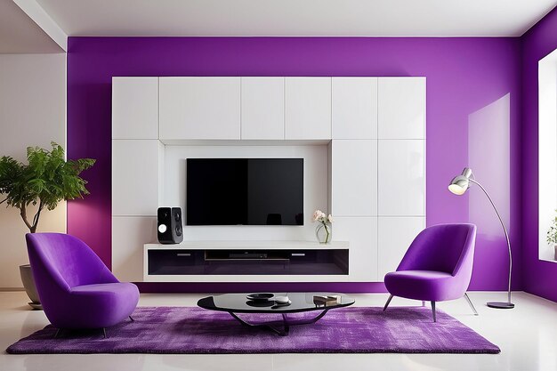 Violet room very peri chair tv cabinet lamp and empty wall modern design interior