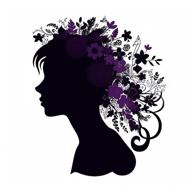 Violet Silhouette Vector Dark White And Dark Purple Woman With Flowers