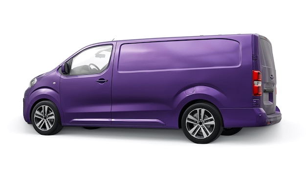 Photo violet van on white background small commercial car delivery of orders 3d rendering