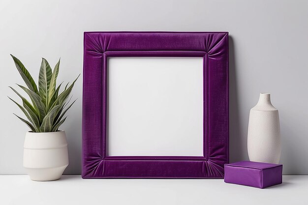 写真 violet vibrance velvet blank frame mockup with white empty space for placing your design (ヴァイオレット・バイブランス・ヴェルベット・ブランク・フレーム・モックアップ・ホワイト・ホイール・スペース) は,あなたのデザインを配置するために使用されている.