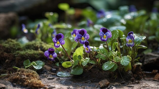 Violets growing in a peaceful garden setting AI generated