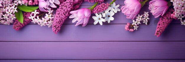 Foto violette bloemen op houten achtergrond