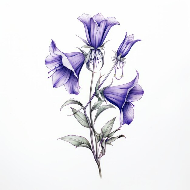 Violette lelie bloemen tekenen op witte achtergrond tatoeage geïnspireerde kunst