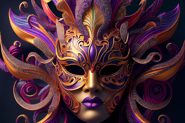 Violette Mardi Gras Carnaval-achtergrond met Masker Generatieve AI