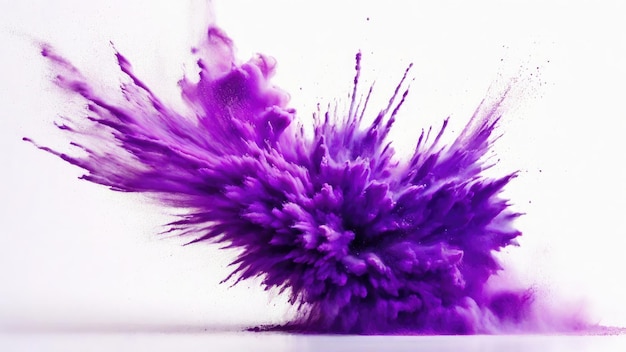 Foto violette poeder ontploft abstracte stofontploffing op een witte achtergrond