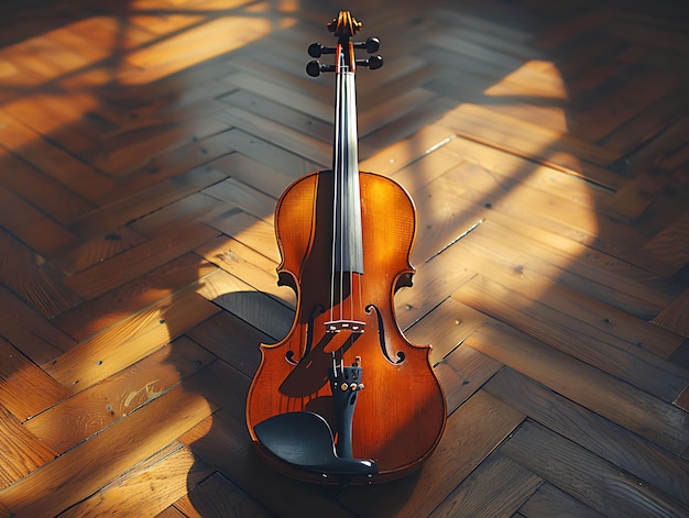 실루으로 바이올린 그림자 줄과 활의 캐스트 나무 F 우아한 배경의 크리에이티브 사진
