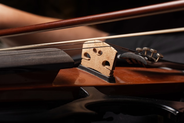 Violin, beautiful details of a violin being played.