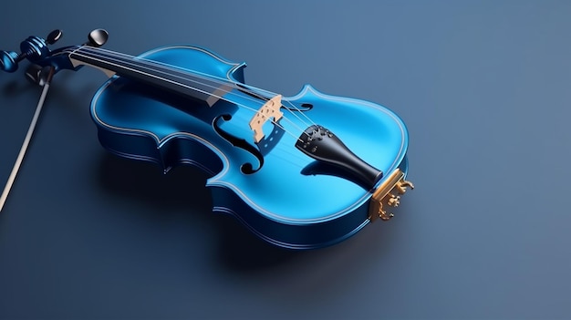 Violin and bow on a blue backgroundgenerative ai