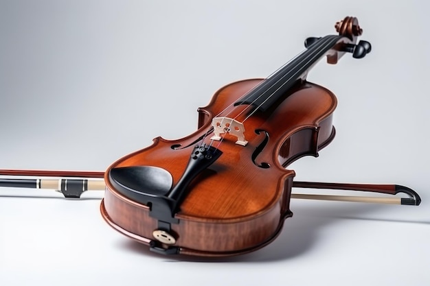 Violin and bow isolated on white background