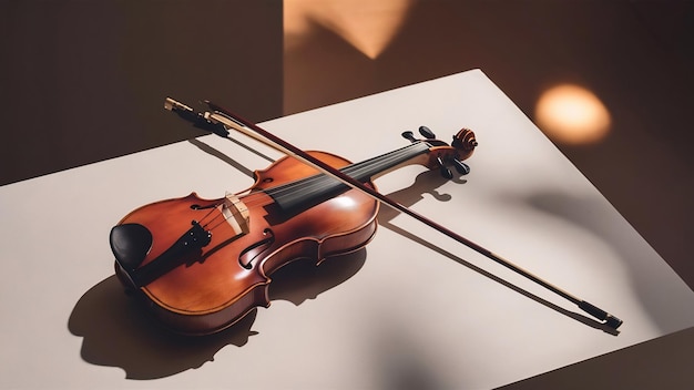 Violin and bow on white background