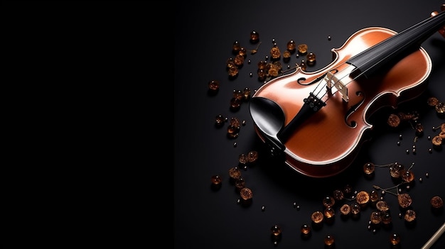 Violin and brown sugar cubes on black backgroundgenerative ai