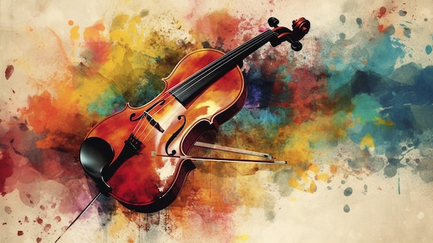 A violin on a colorful background with the word violin on it.