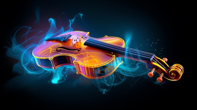 Photo a violin in flames on a black background