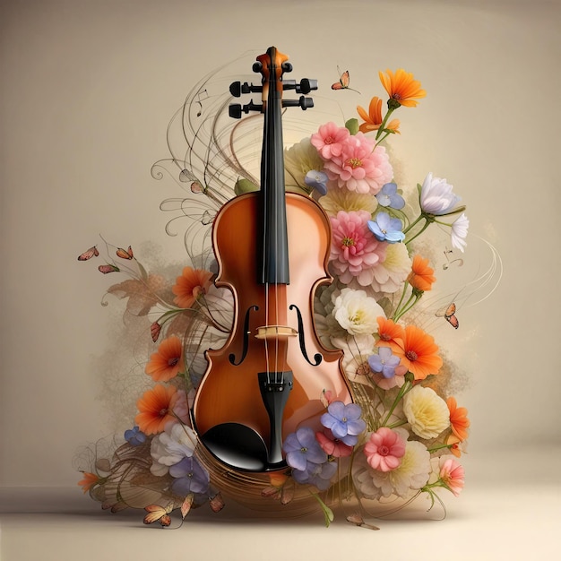 Violin among flowers generative ai