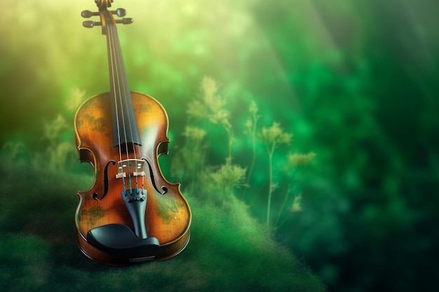 Photo a violin on a green background with a green background