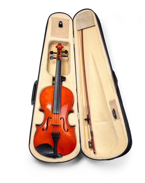 Violin in its case isolated on white with clipping path