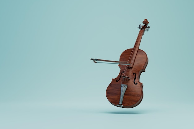 violin musical instrument. cello for playing in symphony orchestras. brown cello on a blue backgroun