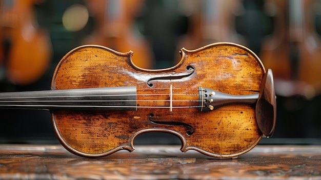 Violin Resting on Wooden Table