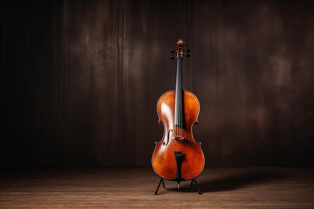 a violin on a stand with a dark background