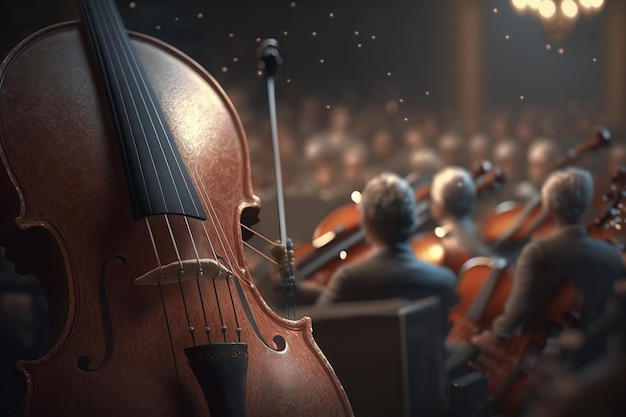 Photo a violin in a symphony orchestra ai generated