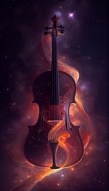 A violin with a flame on it and the word violin on it.