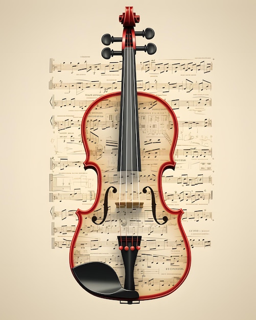 a violin with music notes