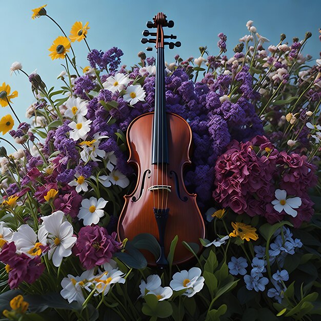 Foto un violino con la parola musica e fiori su di esso generare ai