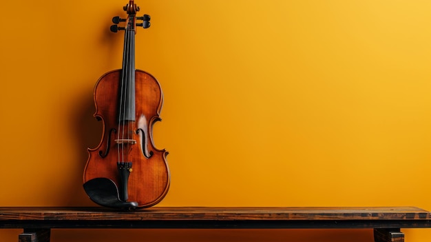 Foto violino su panchina di legno