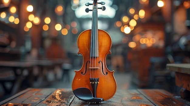 Violin on Wooden Table