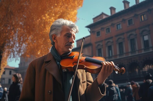 Violinist op het stadsplein muziek stedelijke historische oude melodie Generate Ai