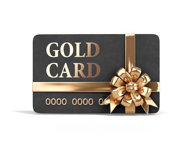 Photo vip gold card with gold bow 3d render on a white background