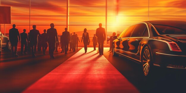 Photo vip people arriving limousine on sunshine background travel transport concept business success elegant luxury generative ai