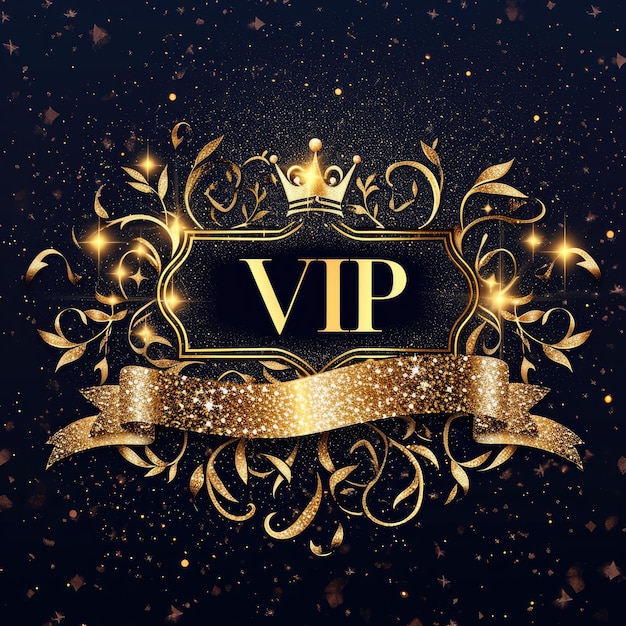 Текст логотипа VIP-знака - сложная смесь на баннере и фоне бизнес-карты, воплощающая в себе эксклюзивность и роскошь для элиты и выдающейся корпоративной идентичности