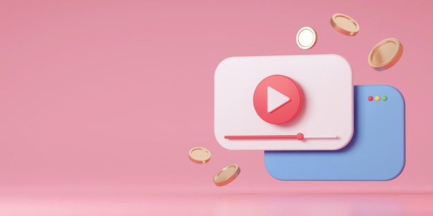 Viral video concept love and like video clip concept 3d rendering
