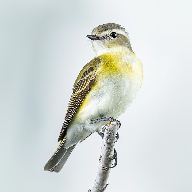 Vireos Perched Full View on Tall Tree Branch