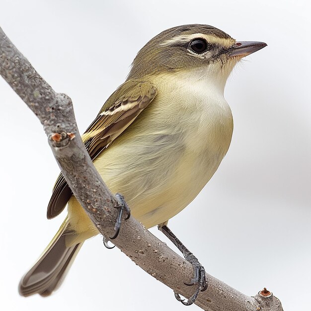 Vireos Perched Full View on Tall Tree Branch