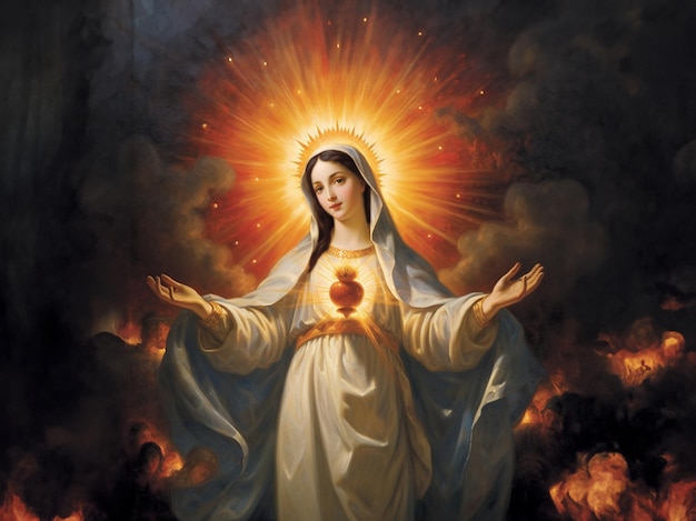 Photo virgem mary our lady flame heart