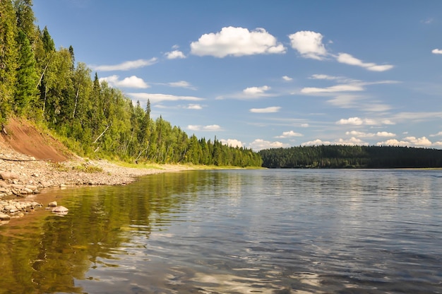 Virgin Komi forests picturesque banks of the river Shchugor