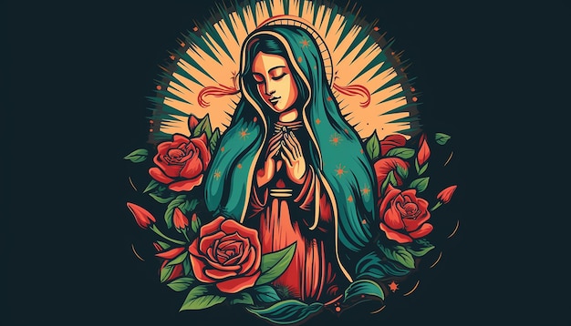 Virgin mary mexico syle illustration