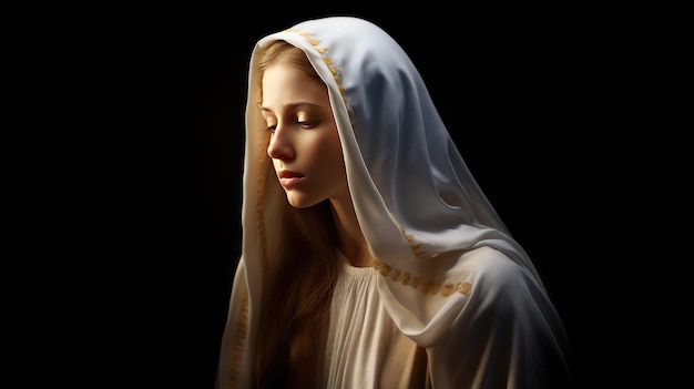 Virgin Mary portrait on a dark background Generative AI