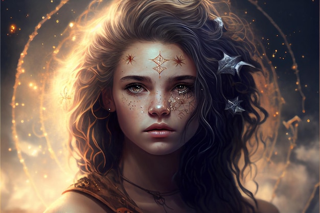 Photo virgo zodiac sign horoscope symbol magic astrology woman in fantastic night sky generative ai illustration