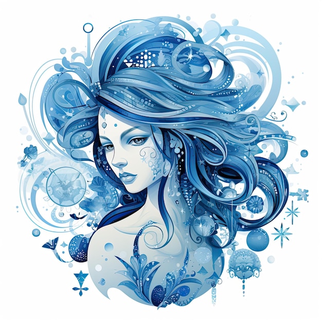 Virgo Zodiac symbol in blue tones on white background Generative ai