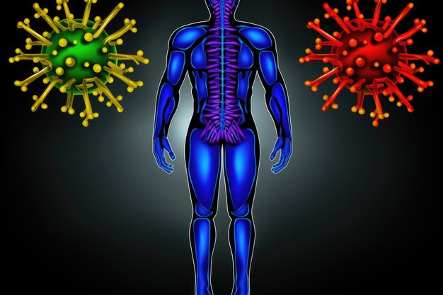 Photo virology disease covid virus cold flu bacteria antibody and body immunity fights viruses in the body vitamins medicine deadly disease