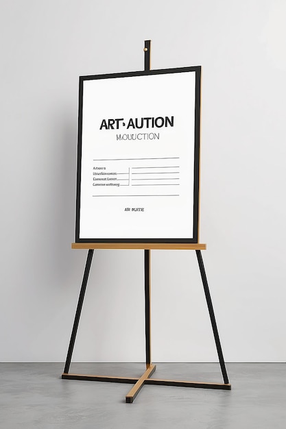 Virtual Art Auction Bidder Information Signage Mockup with blank white empty space for placing your design