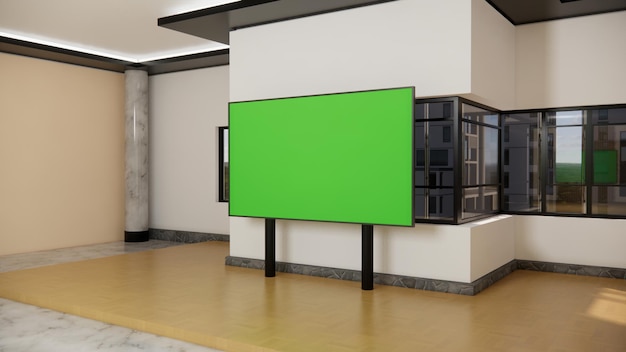 Foto studio di sfondo virtuale con rendering 3d a schermo verde